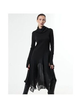 Metamorphoza Black Asymmetric Art Lagenlook Tunic Dress